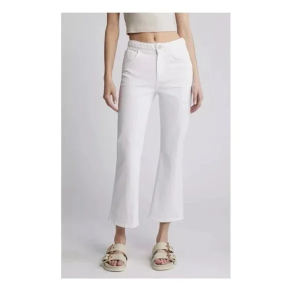 NEW FRAME DENIM Braid Waistband Le Crop Mini Boot Cut Jeans Size 28 - Picture 1 of 7